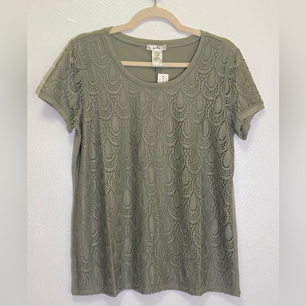 Isela - Olive Green Lace Overlay Blouse - size M